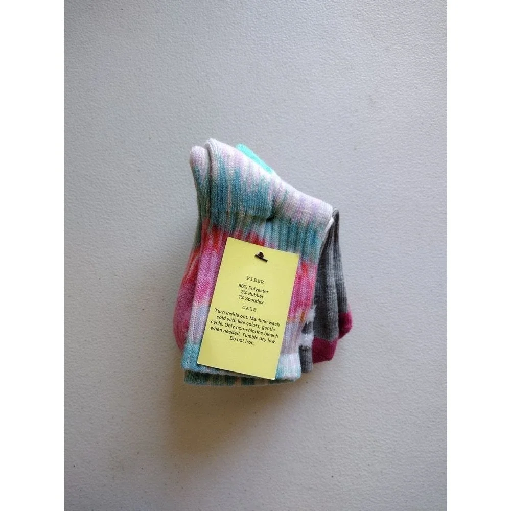 Kids Socks 4 Pair Pack Tie‎ Dye Stripes Pink Gray Size S